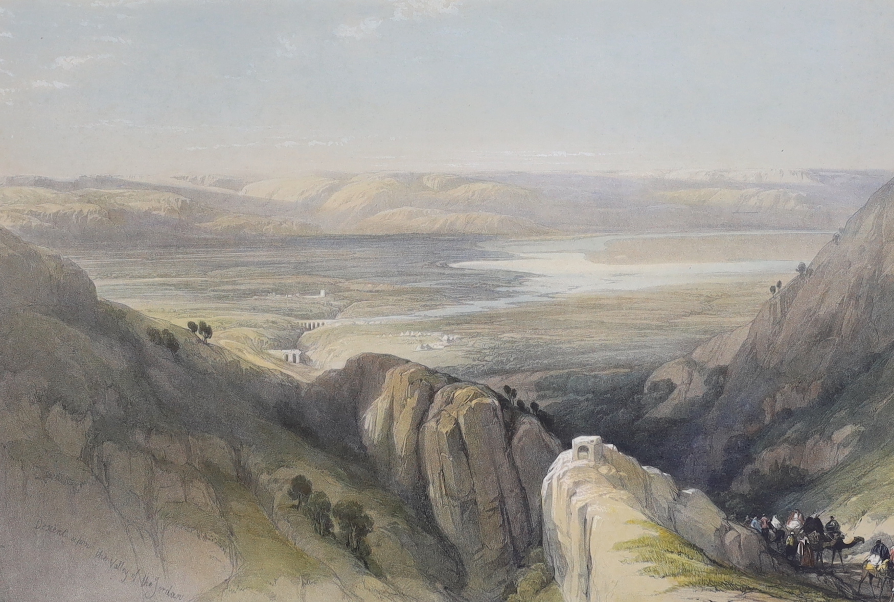 David Roberts (Scottish, 1796-1864), colour lithograph, 'Descent upon the valley of the Jordan', 33 x 48cm